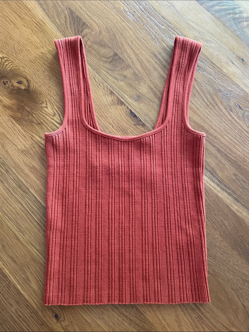 Vince Rust Ribbed Square Neck Tank Top - Picture 2 of 7